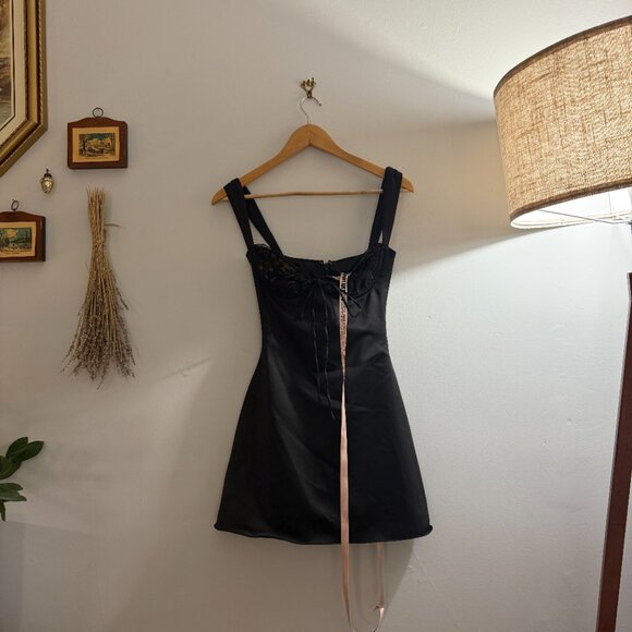 SOLD House of CB - Adriana black satin and lace mini dress XS, A-C cup - Picture 4 of 6